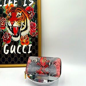 Tory Burch Zipper Wallet Snakeskin Neon Print